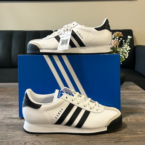 NWT Adidas Originals SAMOA Men's Shoes - White/Black Stripes - 675033 - Picture 2 of 12